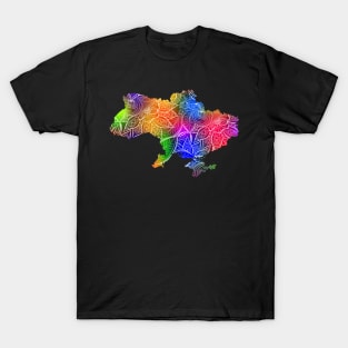 Colorful mandala art map of Ukraine with text in multicolor pattern T-Shirt